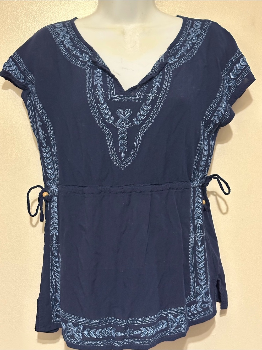 Maurices Navy Embroidered Tie-Waist Tunic
